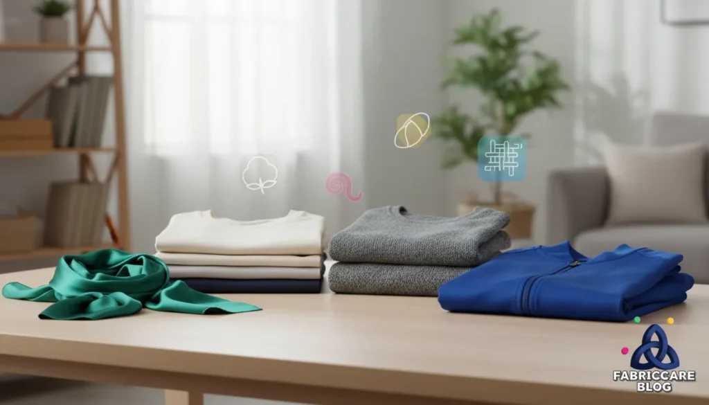 Folded clothes separated by fabric type on a clean surface for safe laundry care