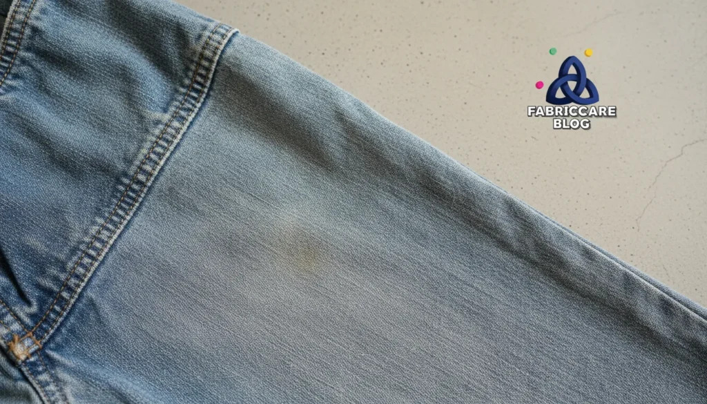 Close-up view of an older stain embedded in fabric texture indicating a set-in stain