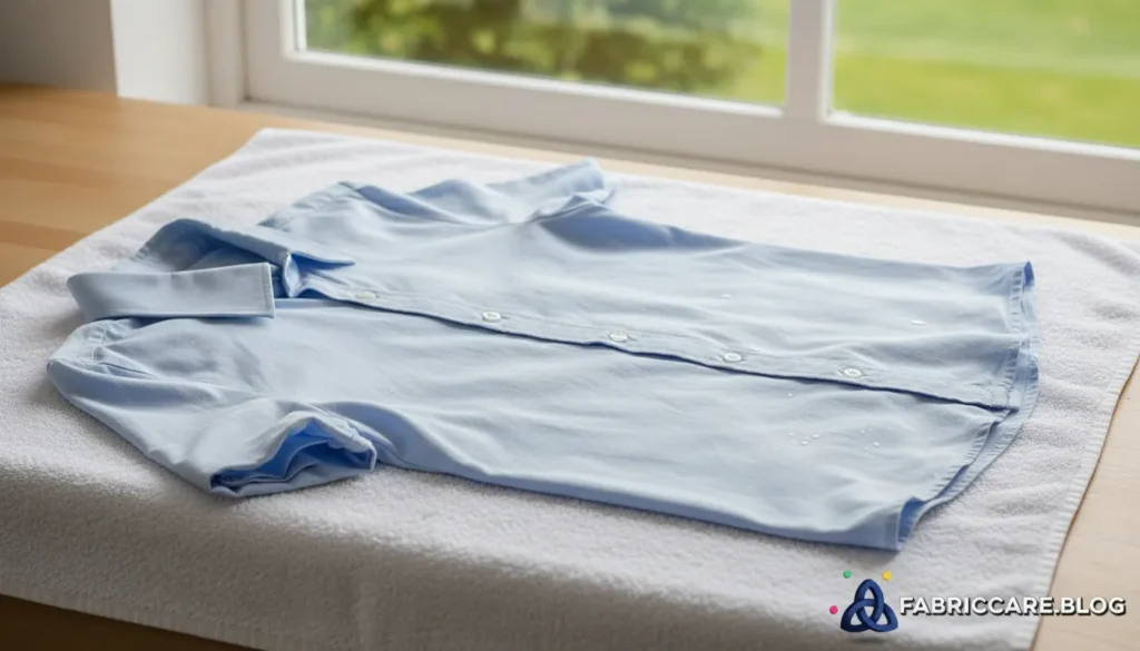 Shirt laid flat near a window air-drying after stain removal attempts are stopped