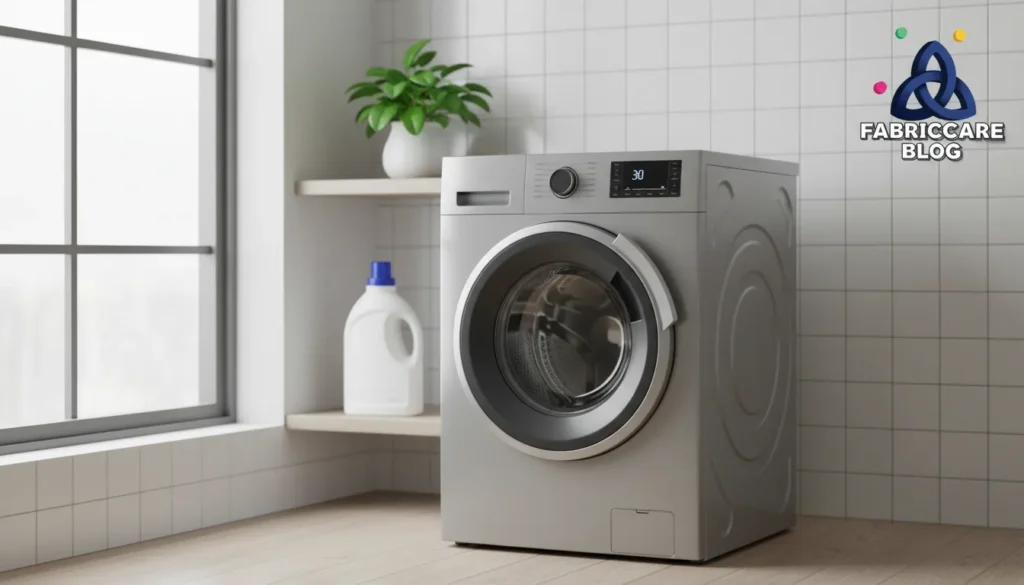 Front-load washing machine in a clean modern laundry area