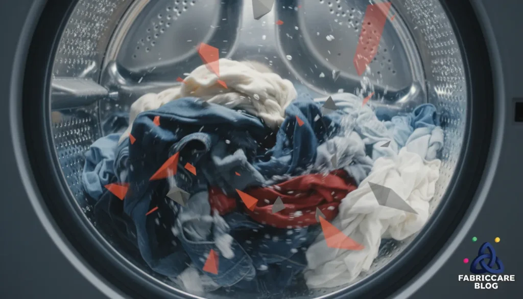 Mixed fabrics moving inside a washing machine drum during a wash cycle