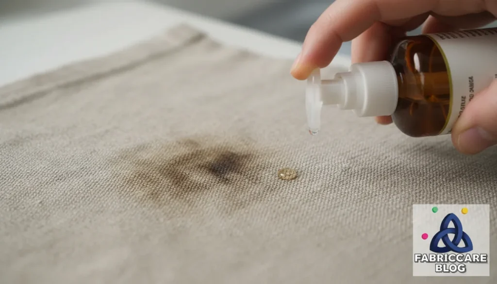 Close-up of a stain being treated carefully on fabric without aggressive scrubbing