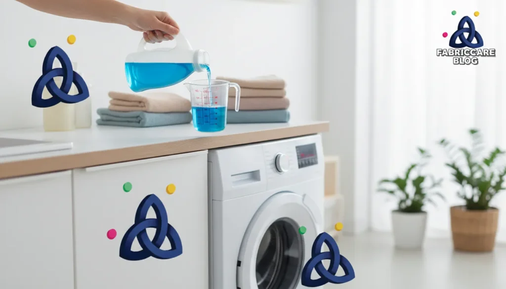 Laundry area with detergent and washing machine prepared for use