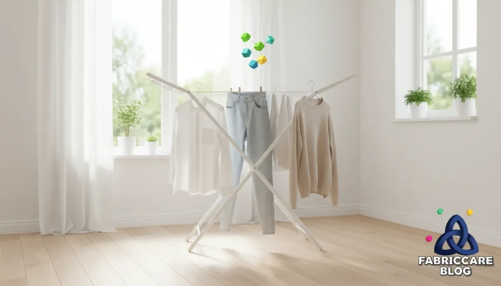 Clothes air drying indoors near a window with natural light