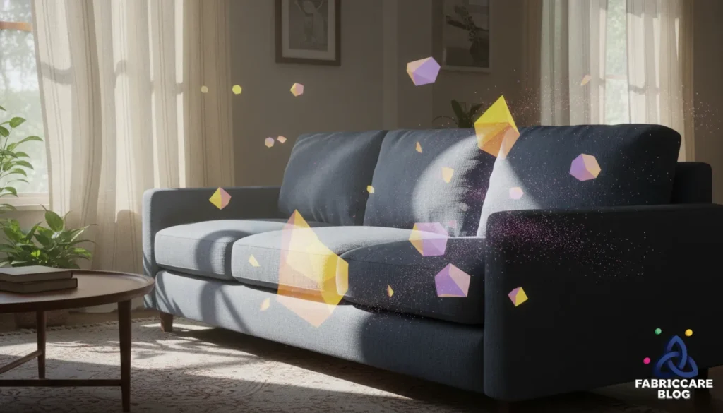 Fabric sofa exposed to sunlight near a window in a living room