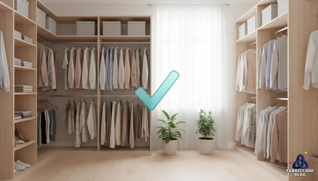 Minimalist closet setup showing proper storage habits that extend fabric lifespan