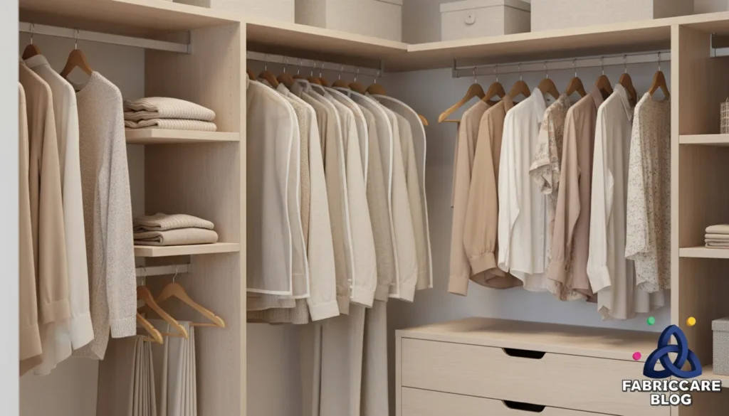 Organized closet with clothes spaced properly to protect fabric and extend garment lifespan
