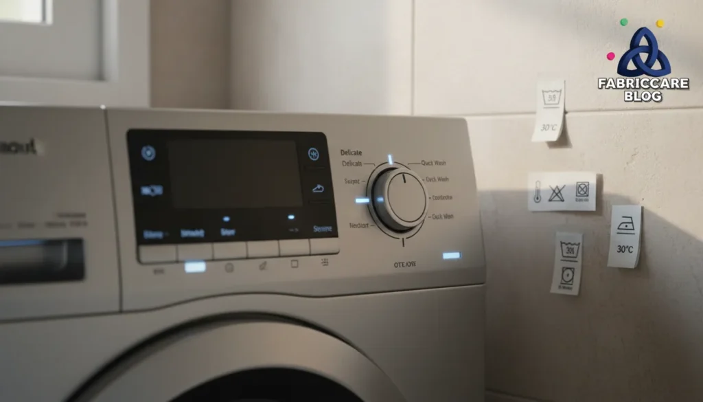 Washing machine control panel in a clean home laundry space